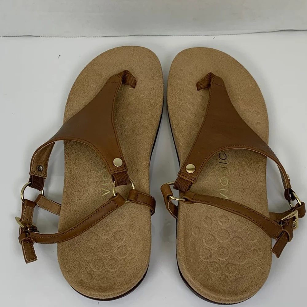 Vionic Kirra Women Brown Leather Thong Sandals Size 7 - Picture 2 of 11